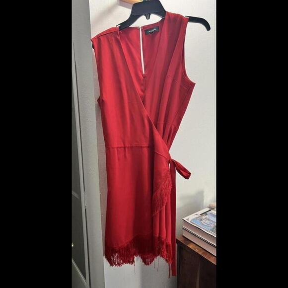 Lea & Viola 153750 Women's Fringed Wrap Dress Sz. Large Red - Picture 1 of 7